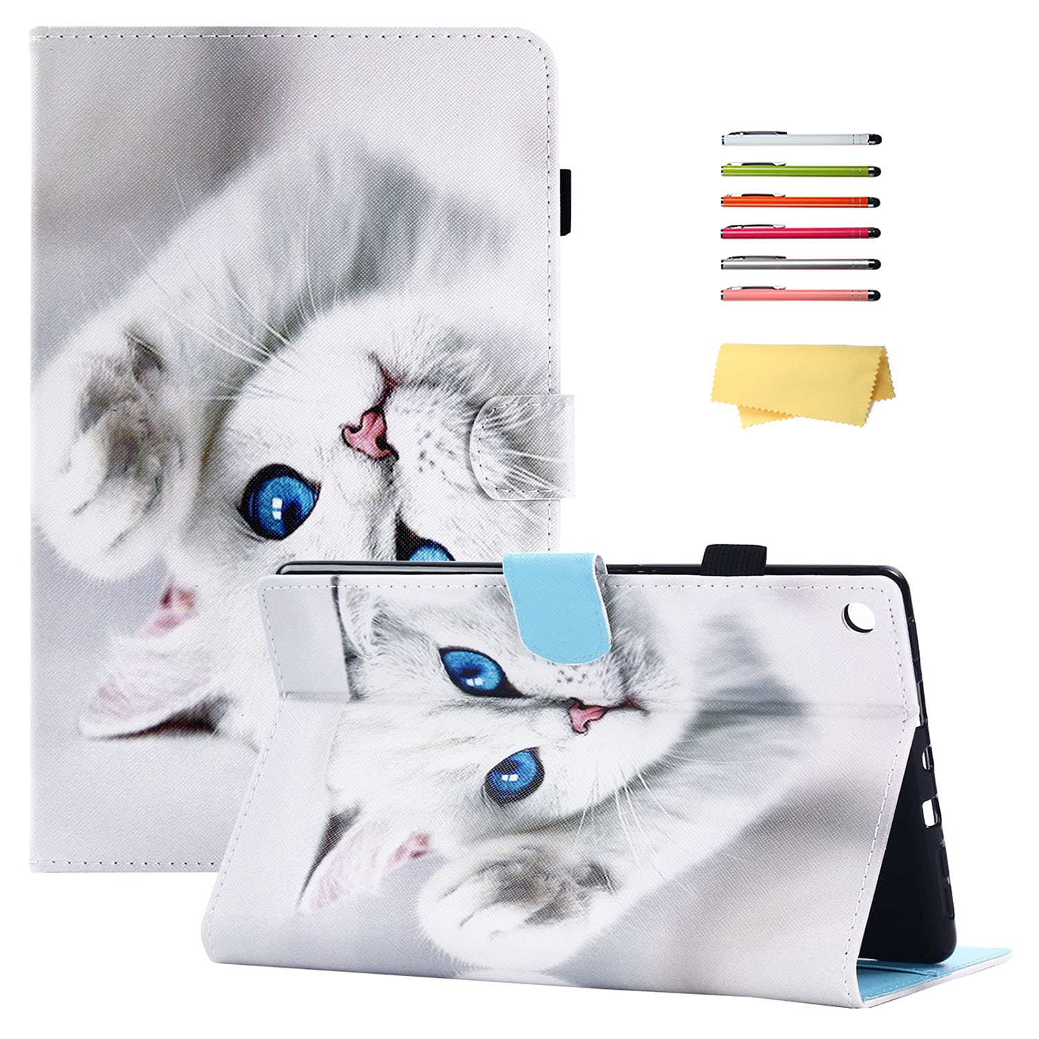 UUcovers Kindle Fire HD 8 Case,Slim Fit Folio Stand Case with Auto Wake/Sleep & [Pen Slot] Smart Cover for Amazon Kindle Fire HD 8 7th 2017 & 6th 2016 with Free Stylus,Kitten