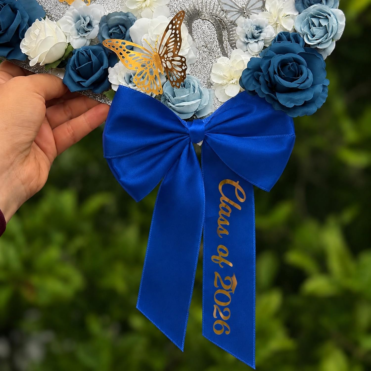 Graduation Bow Class of 2026 Graduation Cap Bow Embroidery Satin Ribbon Bows Hair Accessories for Cap Decorations (Blue) image 4