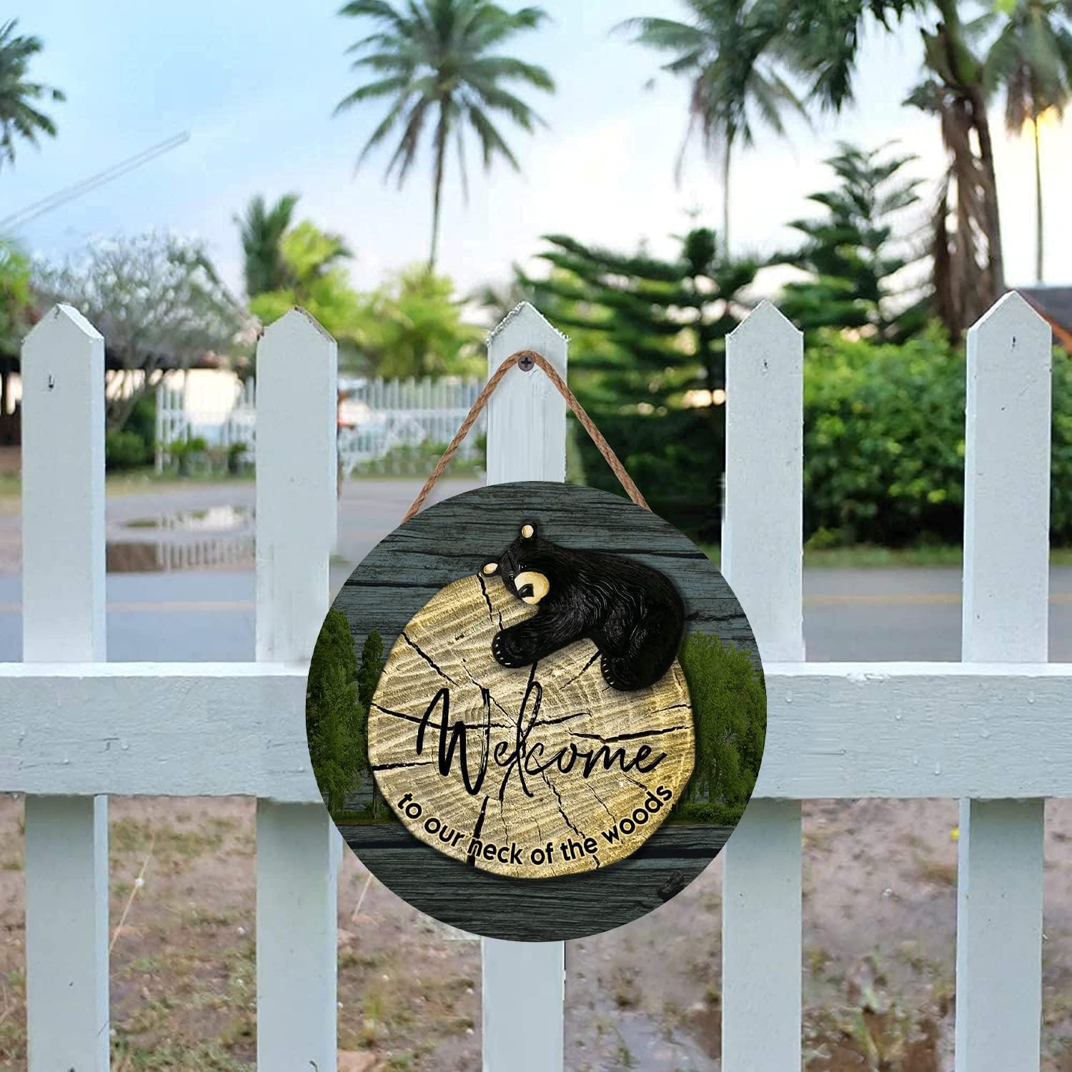 Wood Plaque Sign Wall Hanging Welcome to Our Neck of The Woods Wood Sign Bear Wood Sign Cabin Decor Wall Hanging Home Decor 12Inch
