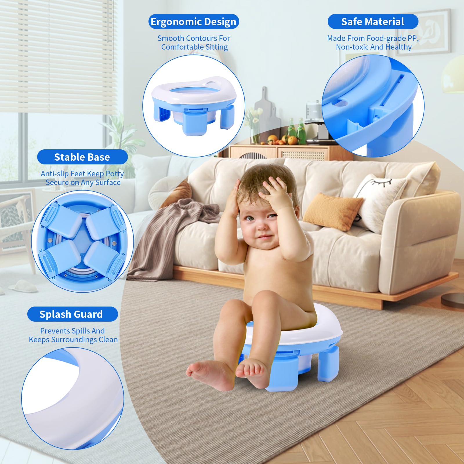 Orinal Portátil Infantil 3 en 1, Asiento Inodoro Plegable para Niños y Bebés, WC Seguro y Fácil de Limpiar, Bolsas Desechables Incluidas, Ideal para Viajes, Casa - 4