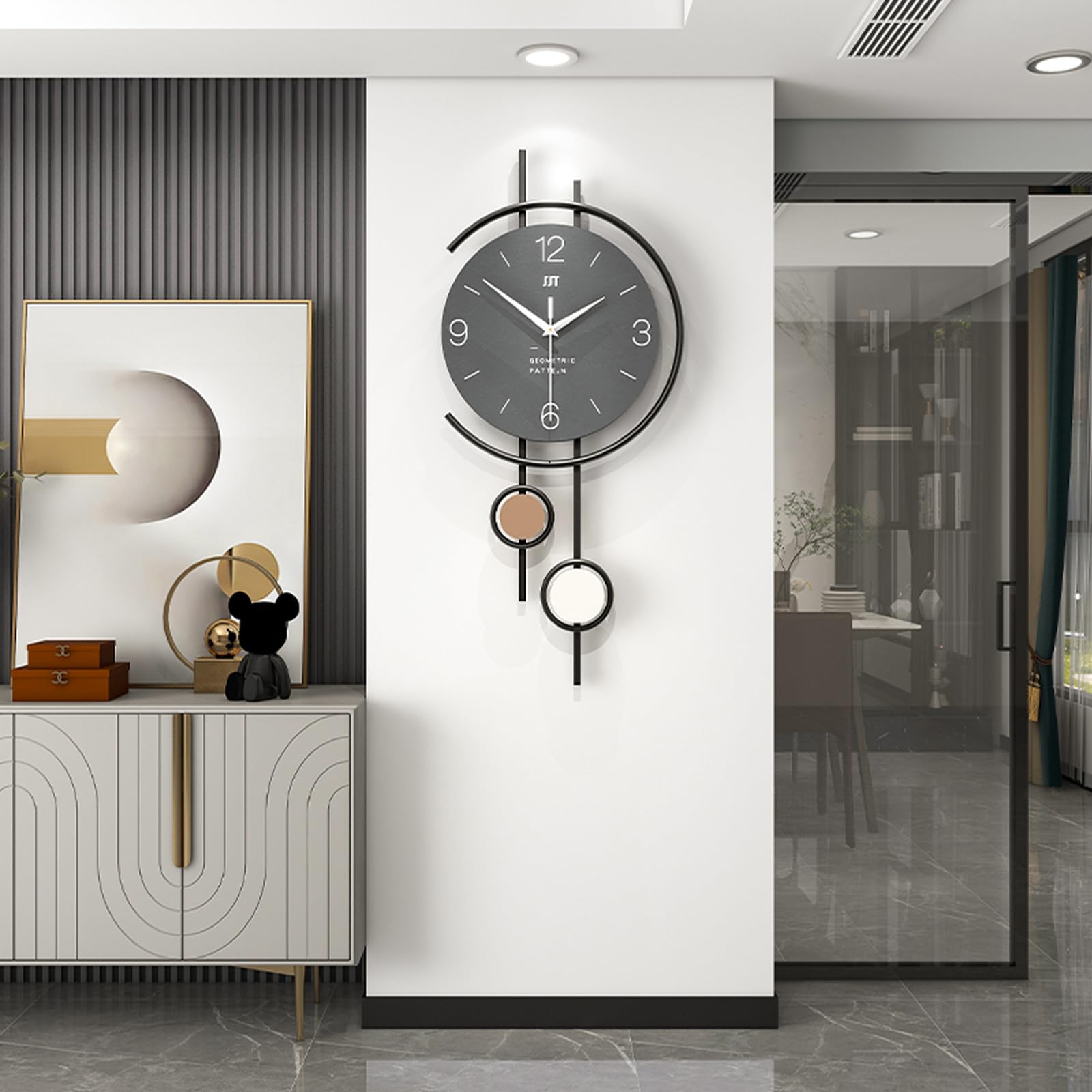 Große Schwarz Wanduhr für Wohnzimmer Minimalistisch Dekorative Moderne Metall Wanduhren Lautlos Ohne Tickgeräusche Batteriebetrieben für Küche Büro Schlafzimmer, 31x68cm
