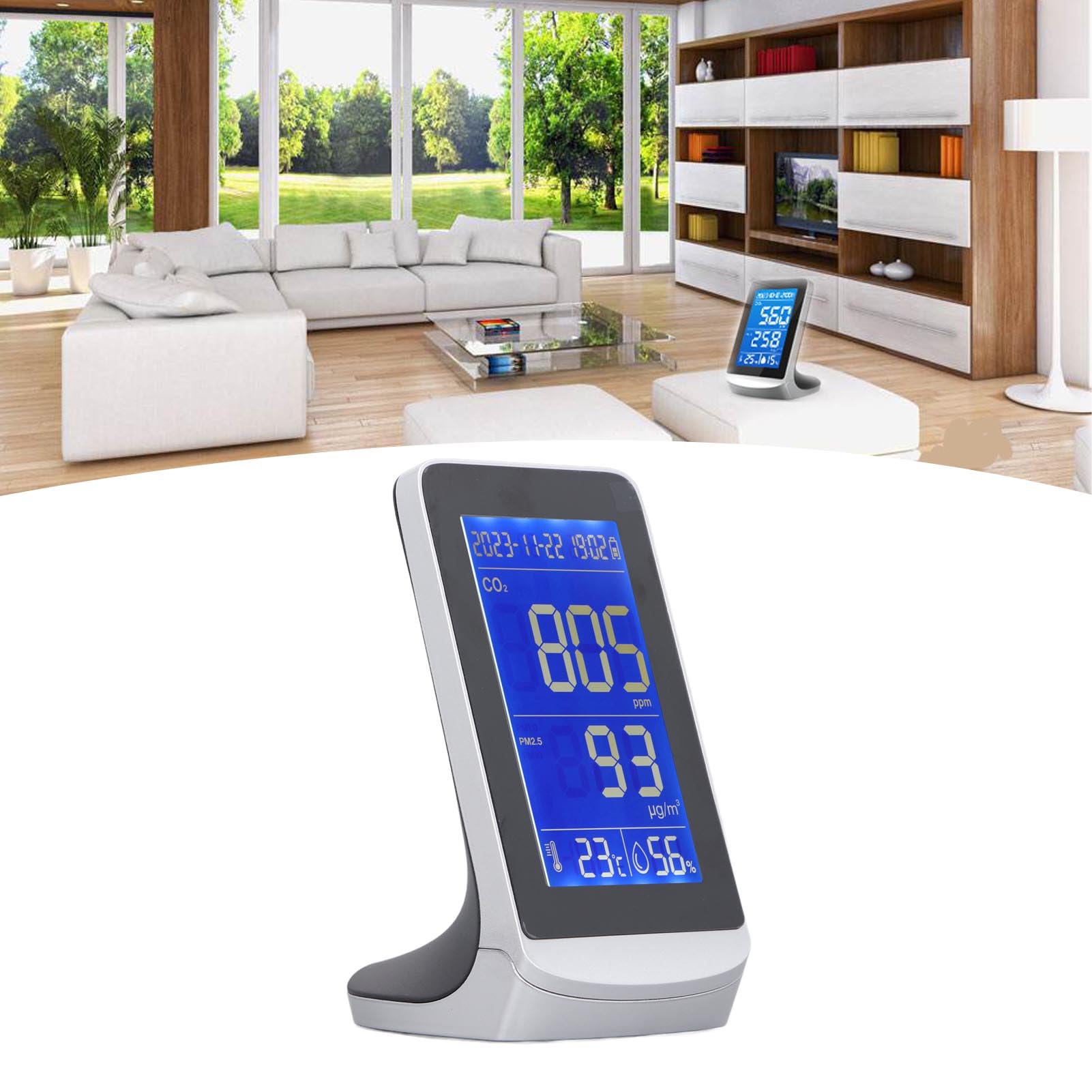 Monitor de calidad del aire con sensor infrarrojo NDIR, detector de partículas PM2.5/PM10, medidor de temperatura y humedad con batería de 3000 mAh para espacios