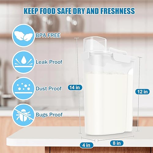 Miniatura 5 de Contenedor de almacenamiento de arroz de 10 libras, dispensador de cereales, hermético de 5 L169 onzas, recipiente de comida para perros y gatos con