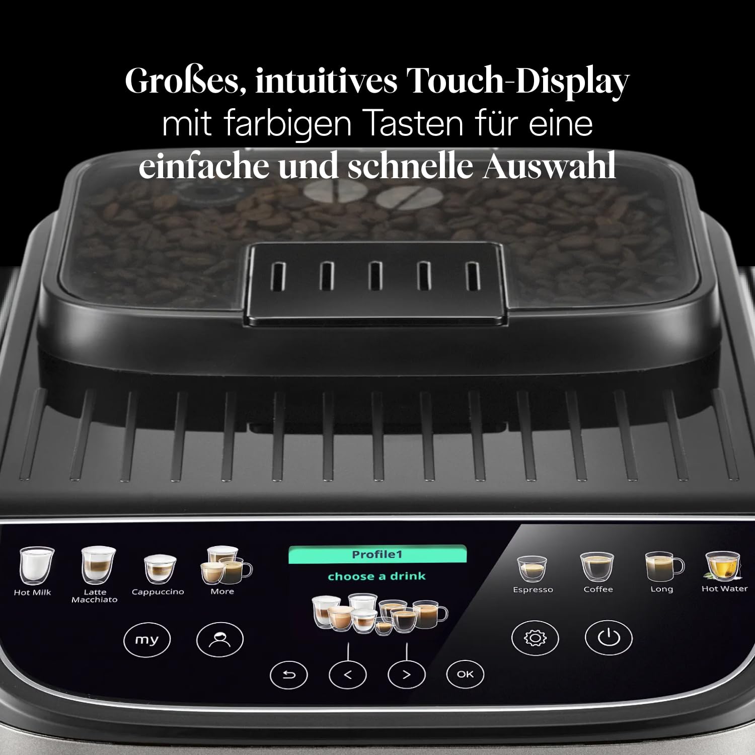 De’Longhi Magnifica Evo Next Kaffeevollautomat mit LatteCrema, 13 One-Touch-Getränke, Touch-Display, Titan ECAM312.80.TB