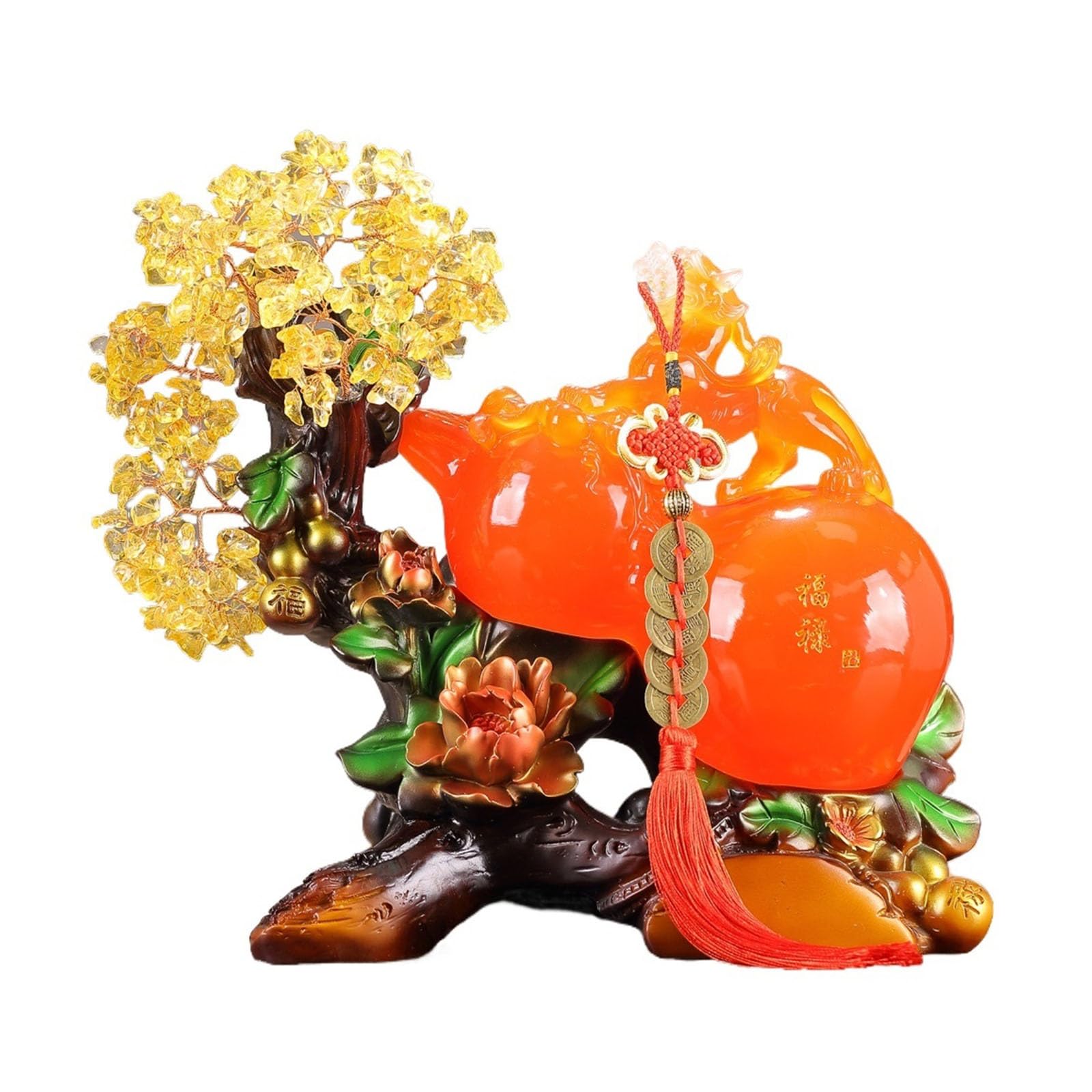 HCZKIUJY Luck and Wealth Crystal Tree Handmade Gemstone Tree Crystal Gourd Decoration Feng Shui Water Crystal Tree of Life Money Tree Bonsai Chakra Money Tree (Red S)