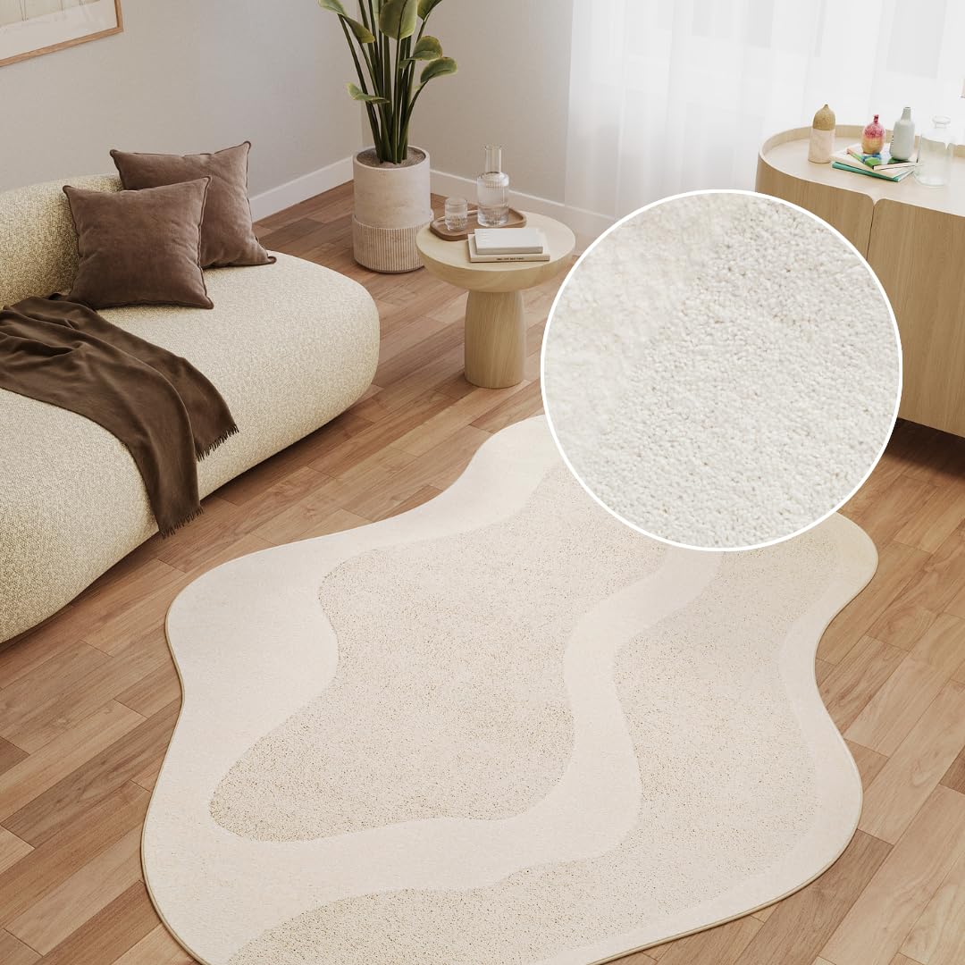 TAPISO Terra Teppich Kurzflor Creme Beige Weiß 200 x 300 cm | unregelmäßige Form geometrisch Muster 3D Effekt für Wohnzimmer & Schlafzimmer strapazierfähig pflegeleicht oeko-tex