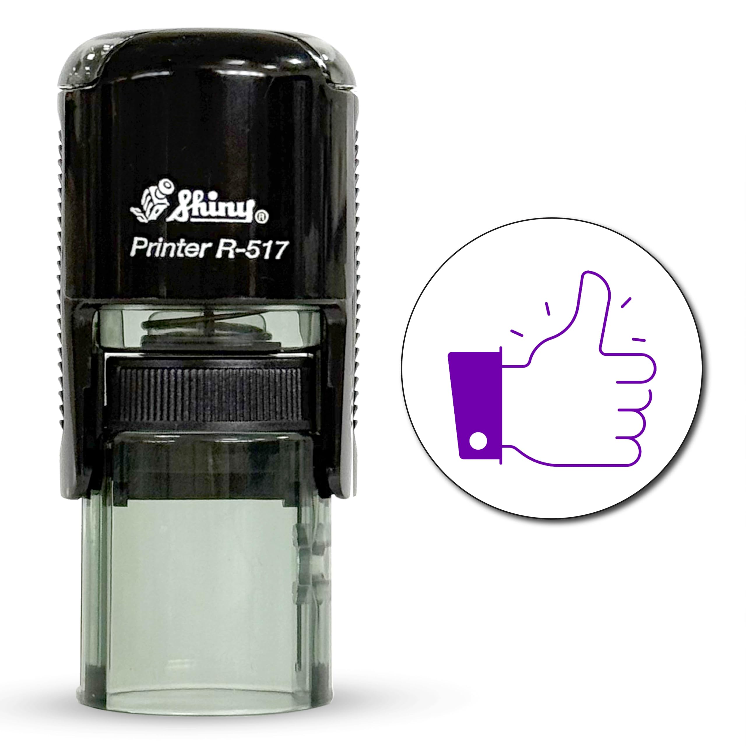 Shiny Thumbs Up Teacher Stamp, Round Self Inking Stamp for Classroom, Purple Ink