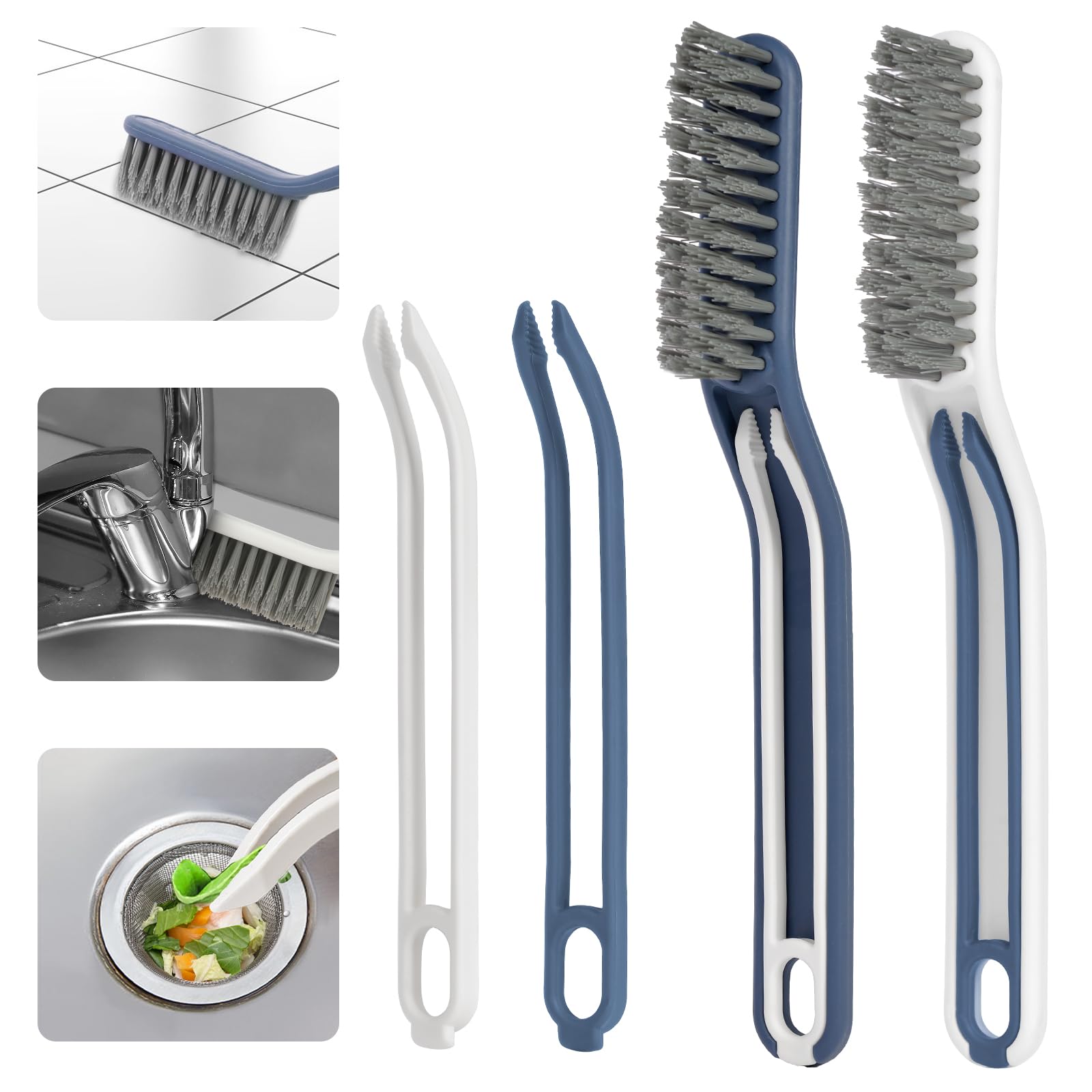Vicloon Wielofunkcyjna szczotka do szwów podłogowych, 2 w 1, szczotka do czyszczenia łazienki, szczotka do czyszczenia okien, szczotka do skrobania włosów, szczotka do szwów podłogowych z haczykiem do łazienki (niebieski + biały)