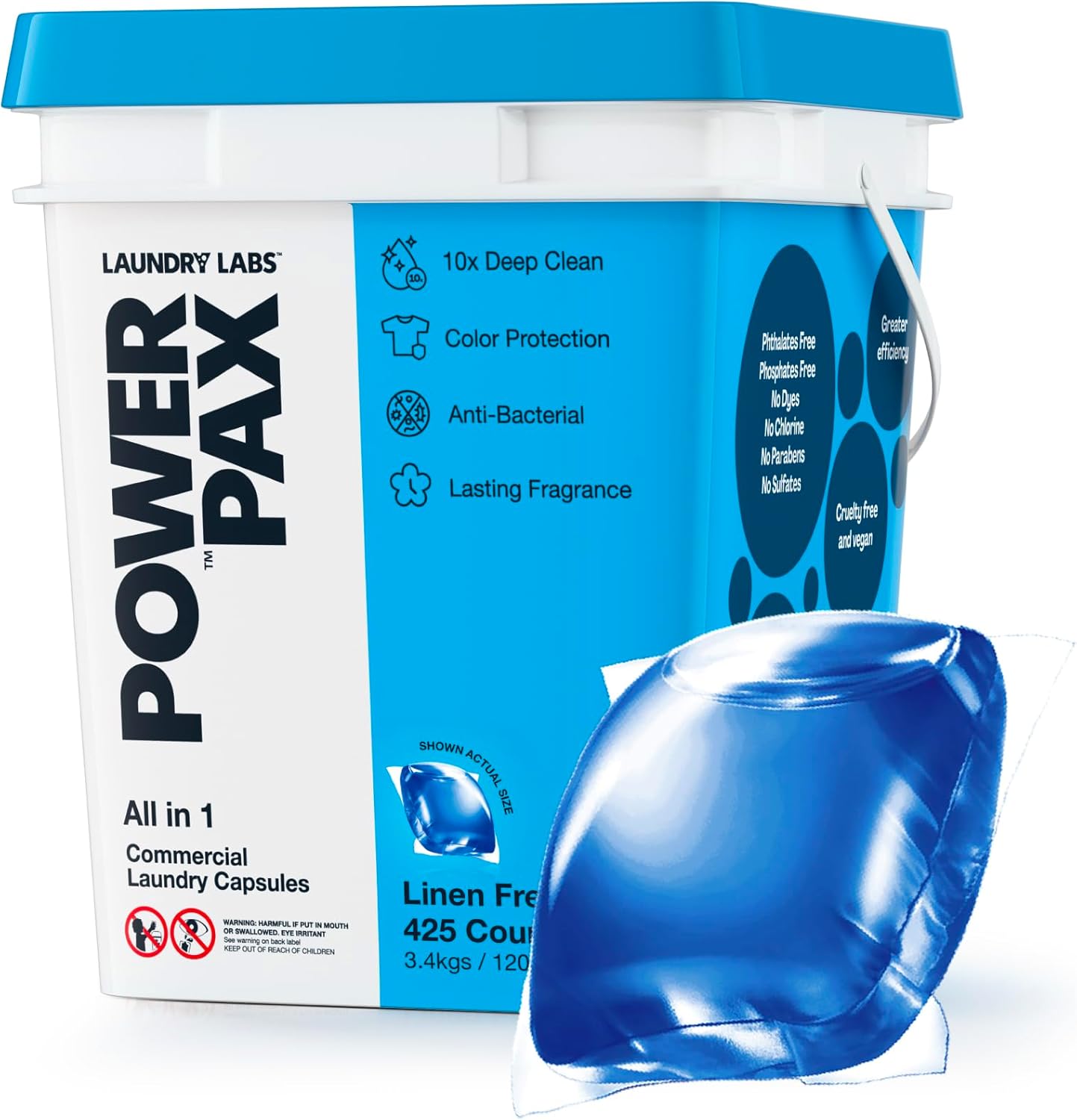 PowerPax Power Pellets Laundry Detergent Capsules, Linen Fresh, 425 Count – Stain Remover, Odor Eliminator, Color Protection and Fabric Softener for Everyday Laundry Cleaning