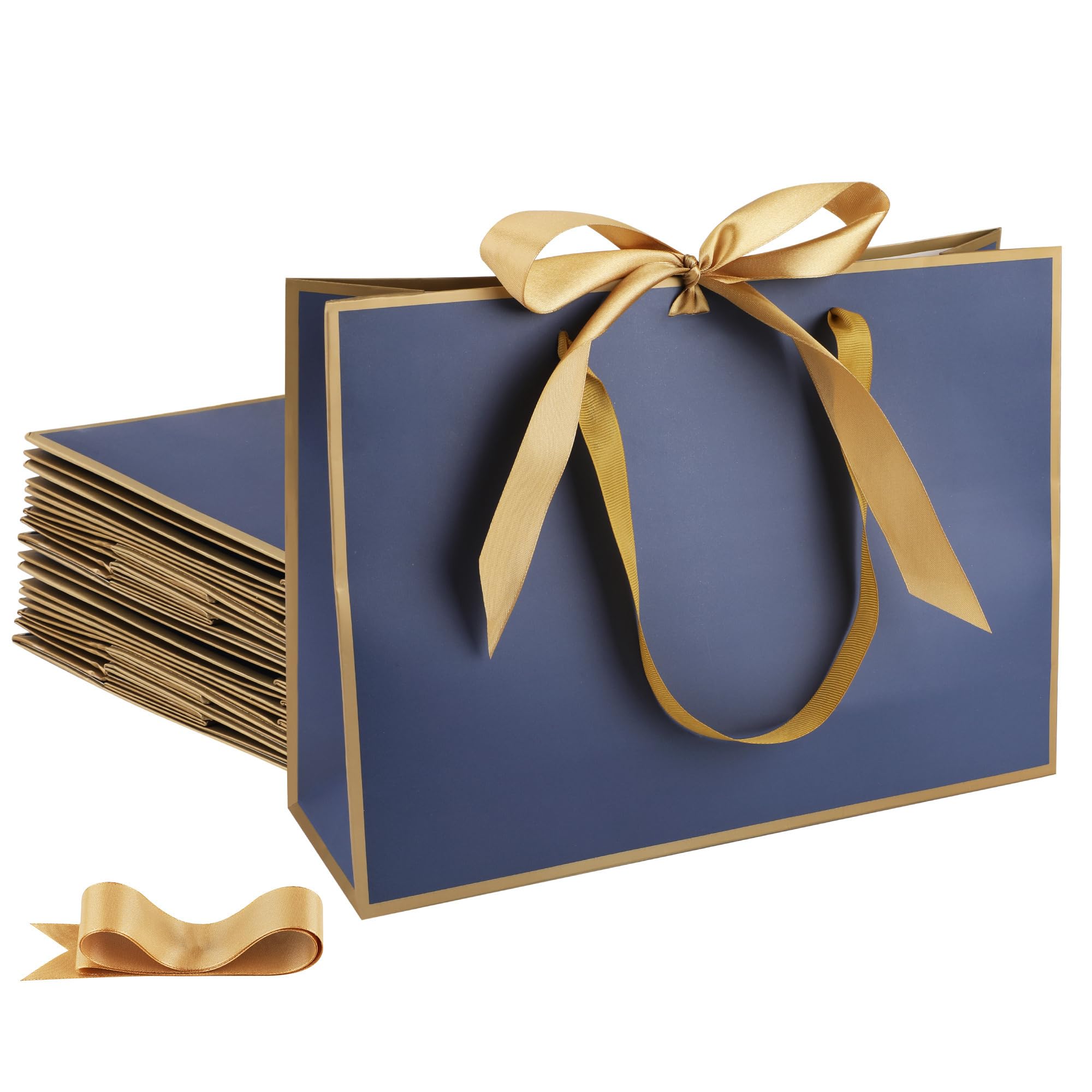 STOBOCTER 12 Pcs Thank You Gift Bags with Handles 12.6x4x9.1'' Welcome Bags Return Gifts with Bow Ribbon for Graduation Wedding Bridesmaid Father's