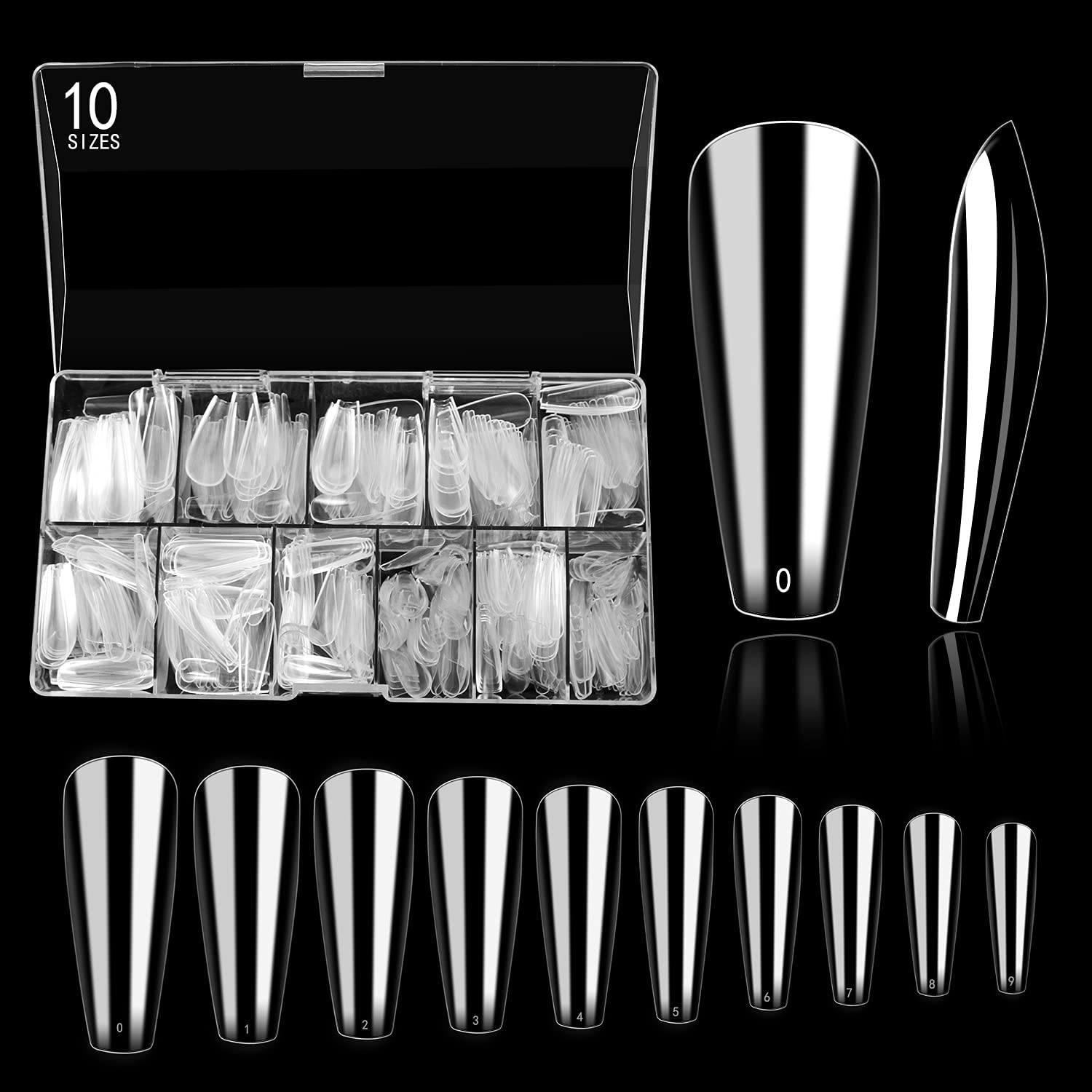 Red Square 500Pcs Fake Nails, 10 Sizes Artificial Nails, Transparent Nails, Acrylic Nails False Nail with Case for Nail Salons and DIY Nail Art (Long Trapezoid)-image-31