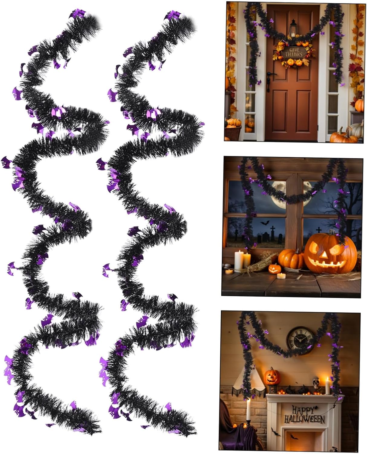 VALICLUD 5pcs Halloween Tinsel Garland Metallic Ghost Twist Decorations Colorful Shimmering Spooky Hanging Ornaments for Indoor Outdoor Party Holiday Tree Decor