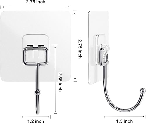 Miniatura 2 de Ganchos adhesivos grandes para colgar ganchos de pared resistentes de 22 libras, gancho autoadhesivo para toallas, impermeable, transparente