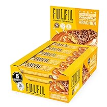FULFIL – 15 Barrette Proteiche da 55 Grammi, Gusto Cioccolato Caramello e Arachidi con 9 Vitamine e Pochi Zuccheri, Confezione da 825 Grammi
