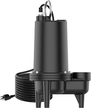 Sewage Pump, Cast Iron Effluent Pump, Automatic Tethered Float Switch, Sewage Sump Pump for Sump Basin, Basement, Residential Sewage, 2 NPT Discharge, Black