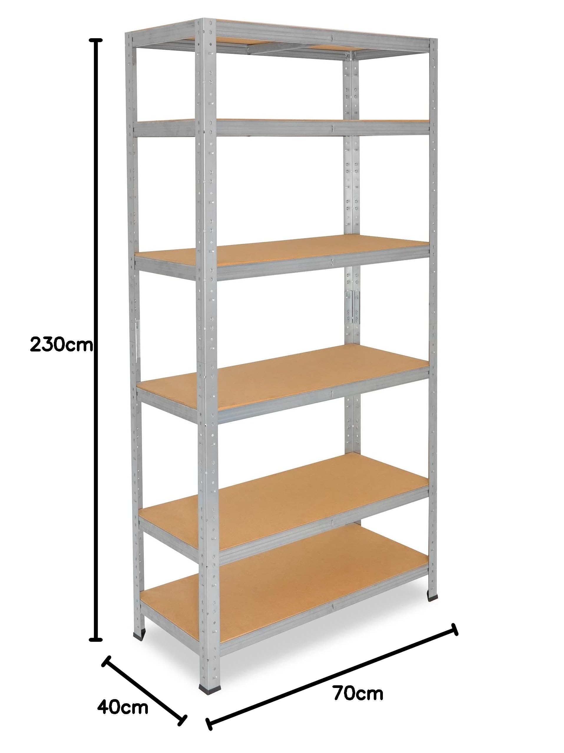 shelfplaza Home 230x70x40 cm Schwerlastregal in verzinkt mit 6 Böden und 145 kg Traglast pro Boden