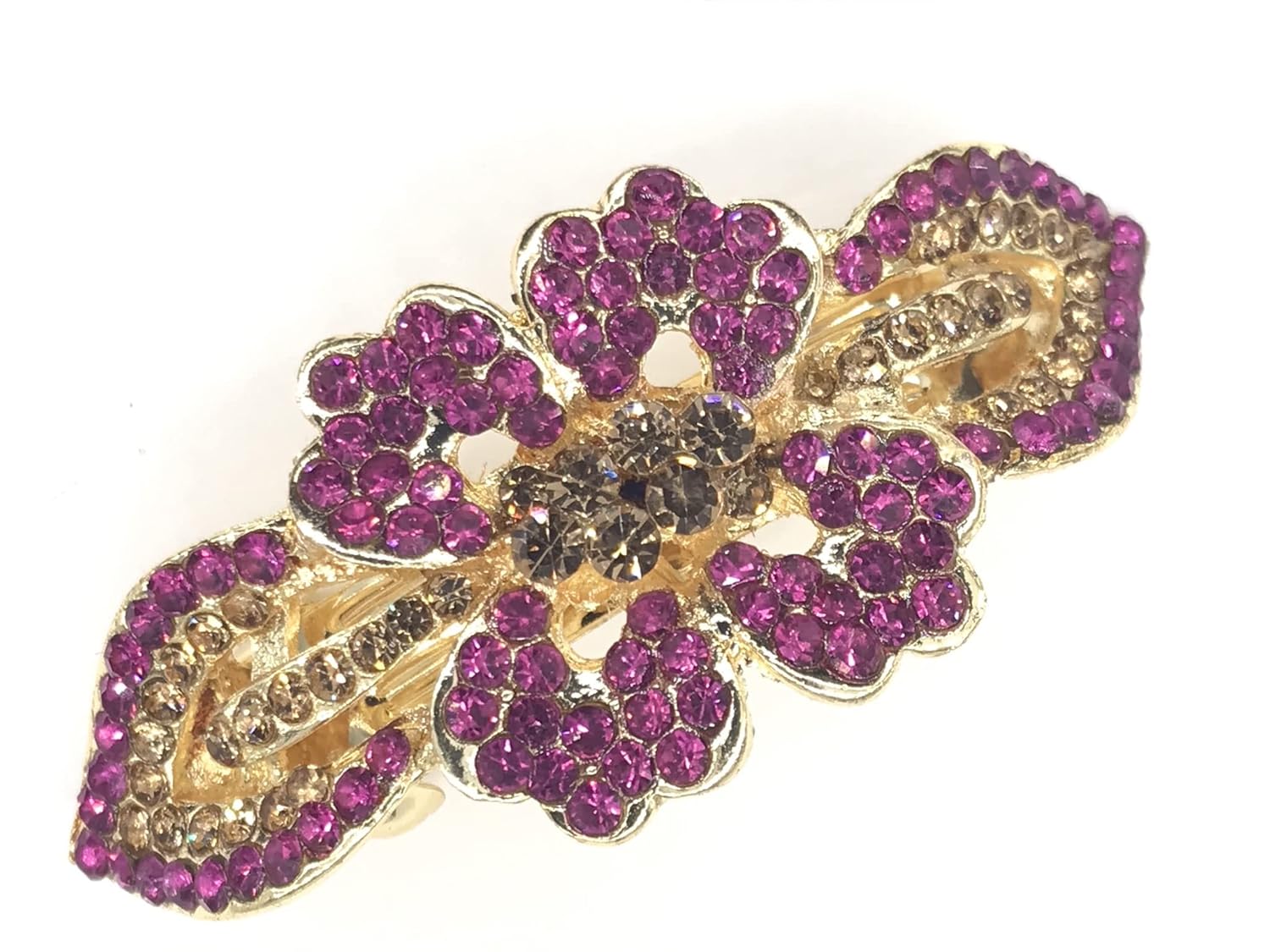 Brass Fancy Studded Hair Barrette Alligator Ponytail Buckle Clip, Women Hair Accessories (Medium Hair Pin Gold Pink) Brass Fancy Studded Hair Barrette Alligator Ponytail Buckle Clip, Women Hair Accessories (Medium Hair Pin Gold Pink)