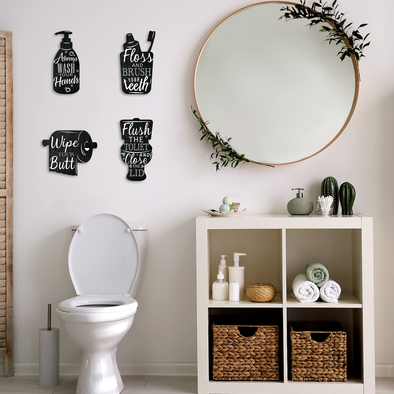 絵画 flk046260 Amazon.com: Yookeer 4 Pcs Black Bathroom Wall Decor Wooden