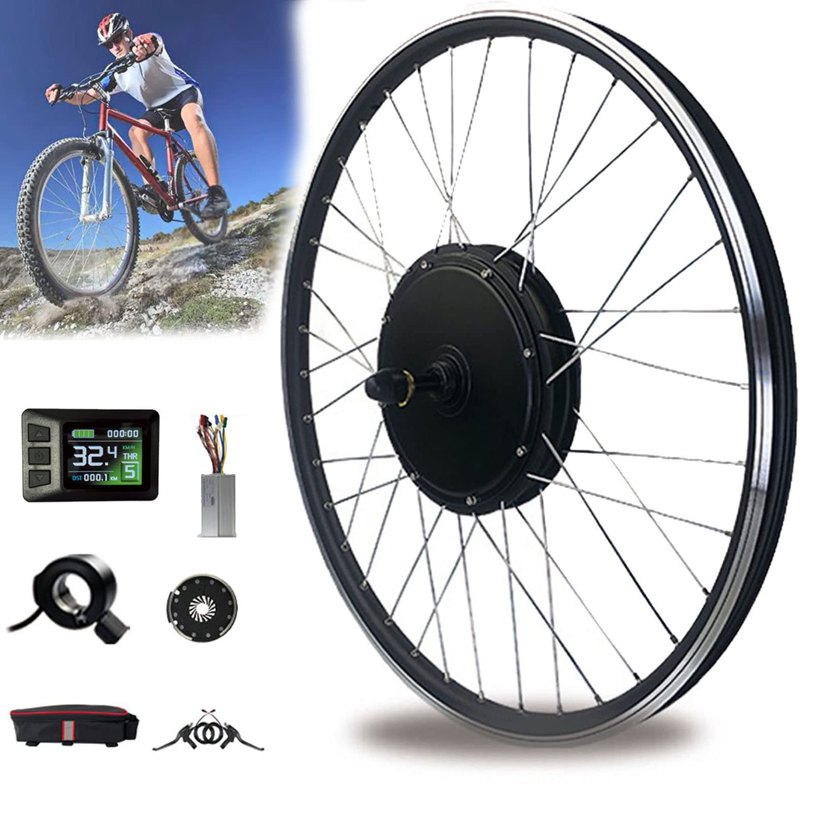 Zestaw do konwersji roweru elektrycznego – silnik piasty 500 W/1000 W/1500 W, 48 V z tyłu roweru elektrycznego z inteligentnym kontrolerem do rowerów szosowych, kompatybilny z kołami 69.8 cm