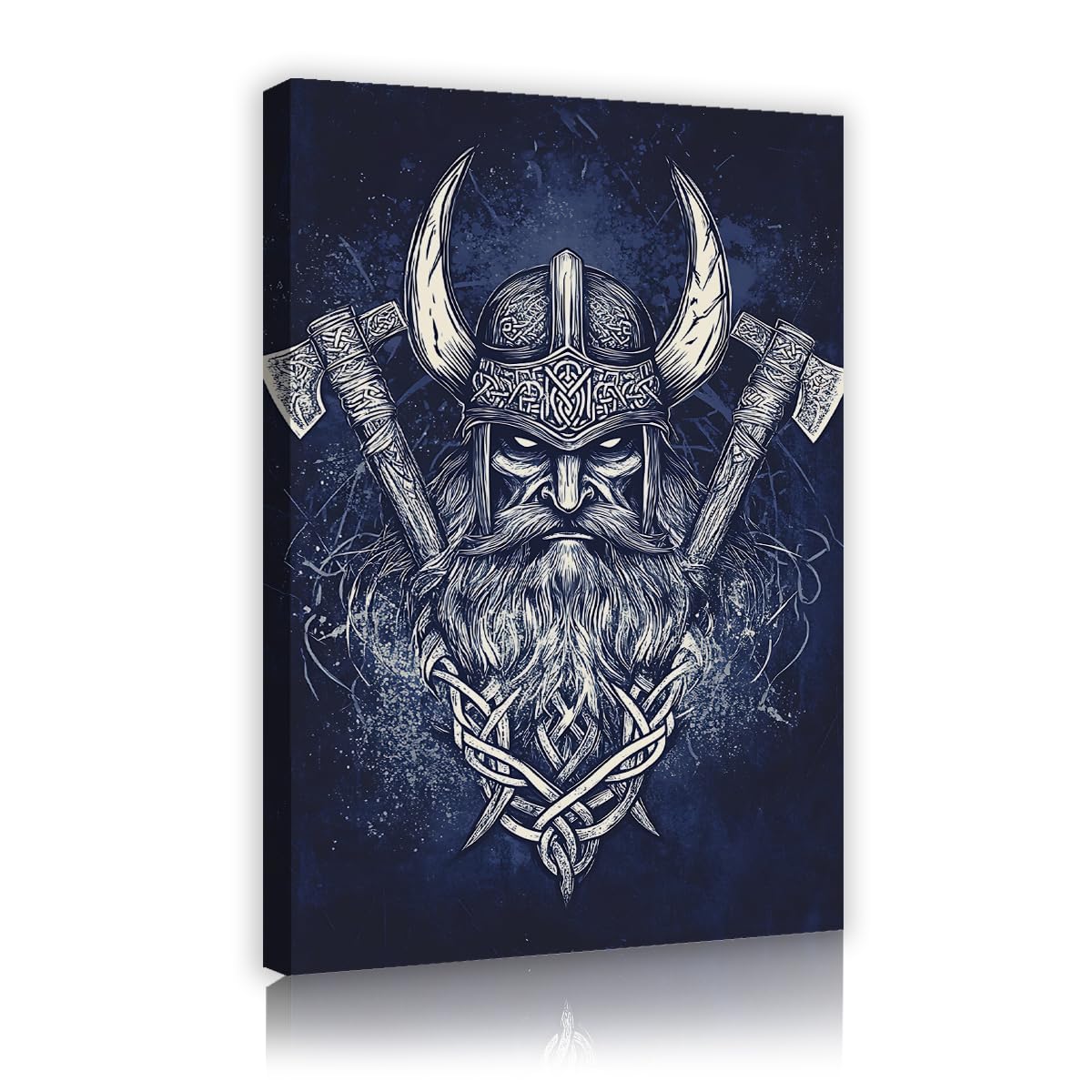 Via Vela Boys Fbh06 Cool Viking Warrior Canvas Wall Art Dark Blue Nordic Fighter Painting Double Axe Helmet Graphic Picture Legend Poster For Room Man Cave Bar Garage Decor 80X120cm