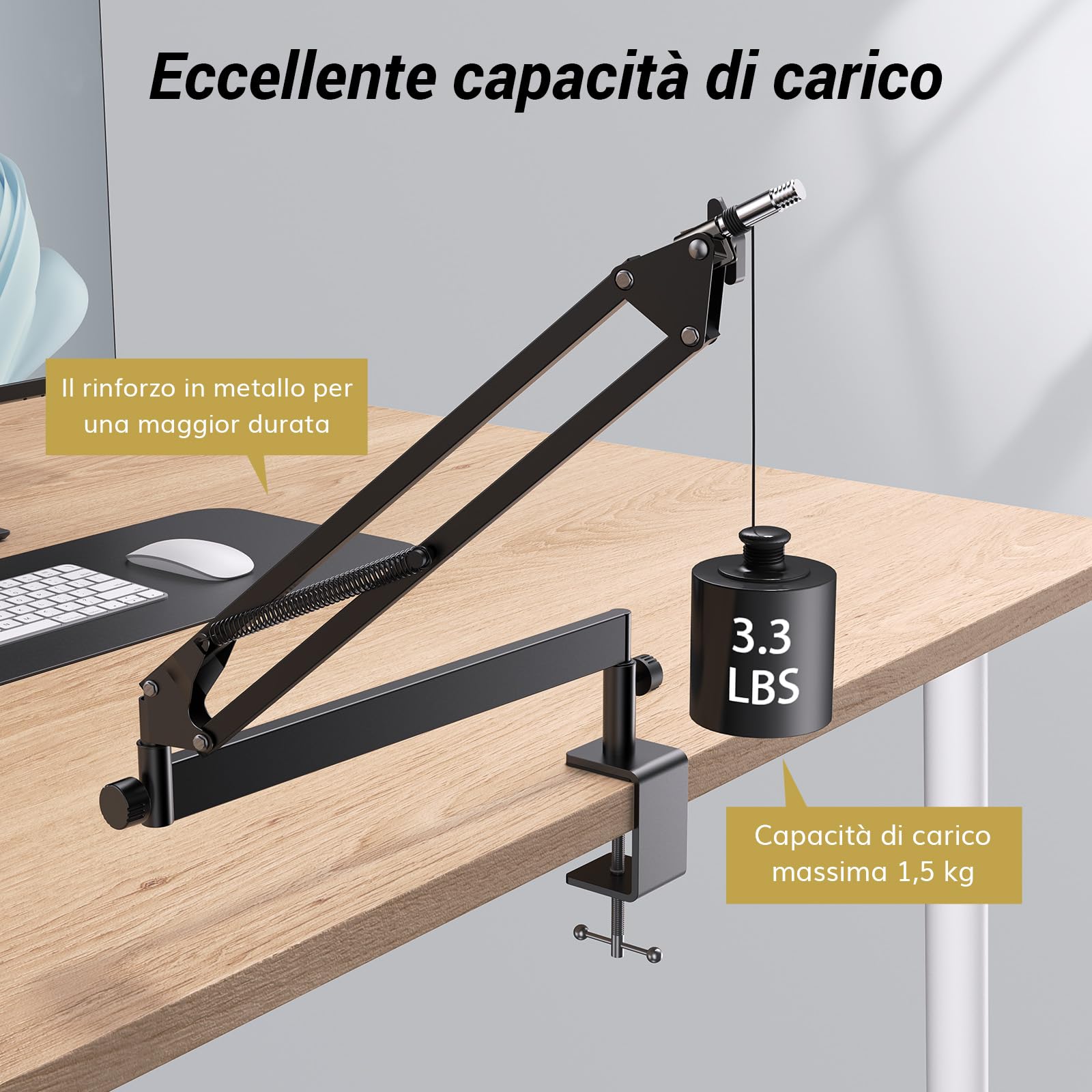 TONOR Braccio del microfono, Supporto per Micro a Basso Profilo per Podcasting/streaming, Completamente Regolabile a 360°, Ruotabile a 90° e Pieghevole per Podcast/Giochi, 38 cm +35 cm, Nero, T20LP