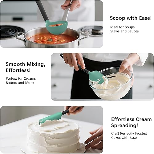 Miniatura 4 de Coukre Juego de utensilios de cocina de silicona con soporte, resistentes al calor, herramientas de cocina de grado alimenticio, espátula, cuchara y