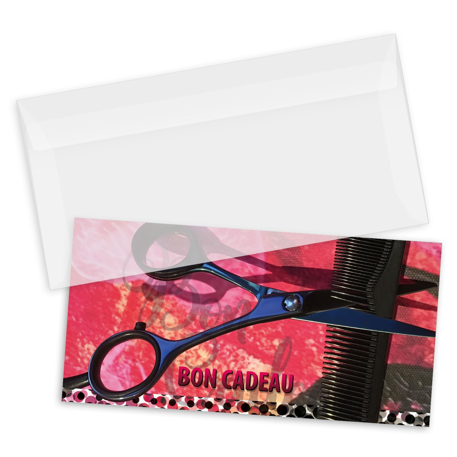 POS BON - 100 bons cadeaux à remplir avec enveloppe - formulaires imprimés pour des salons de coiffure K9289F-1-100