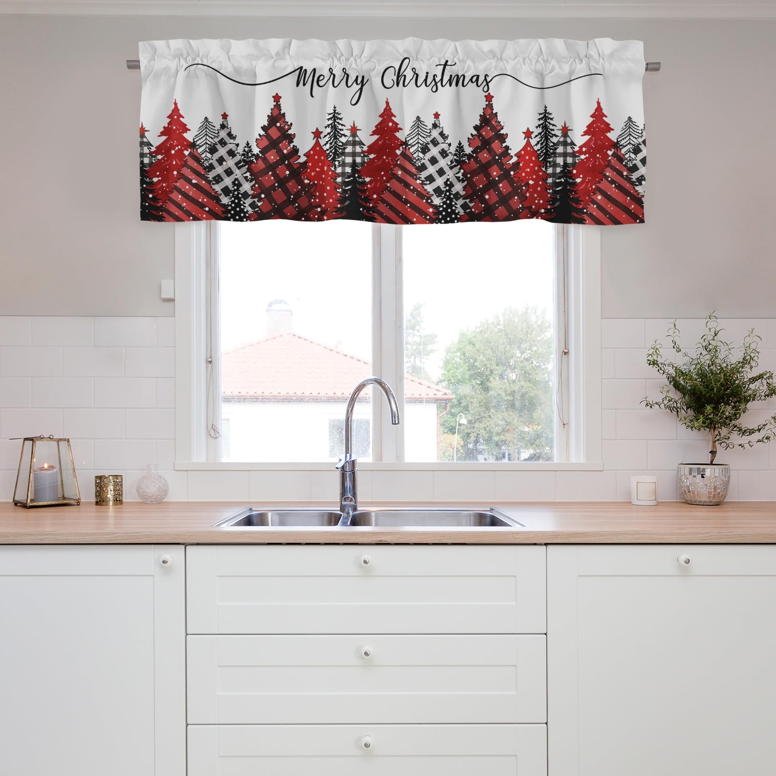 Christmas Valances for Window,Christmas Curtain Valance Window,Blackout Kitchen Curtain,Rod Pocket Valance for Window,Farmhouse Country Window Curtains for Kitchen Window Bathroom Bedroom Living Room