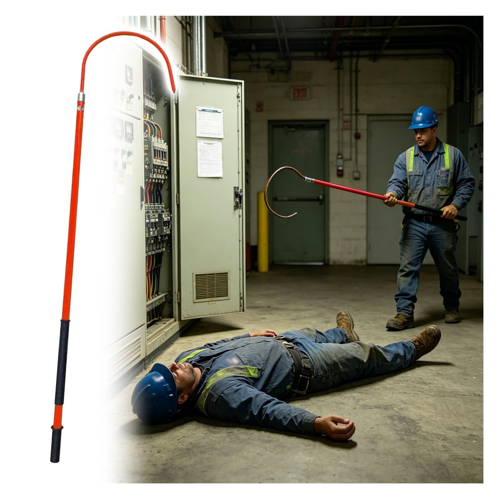 Jyhhcys Red High Voltage Insulated Rescue Hook, Non-Conductive Emergency Rescue Pole For Electrical Safety, Fiberglass Utility Hook With Fiberglass Handle(,1.5M-35 Kv)