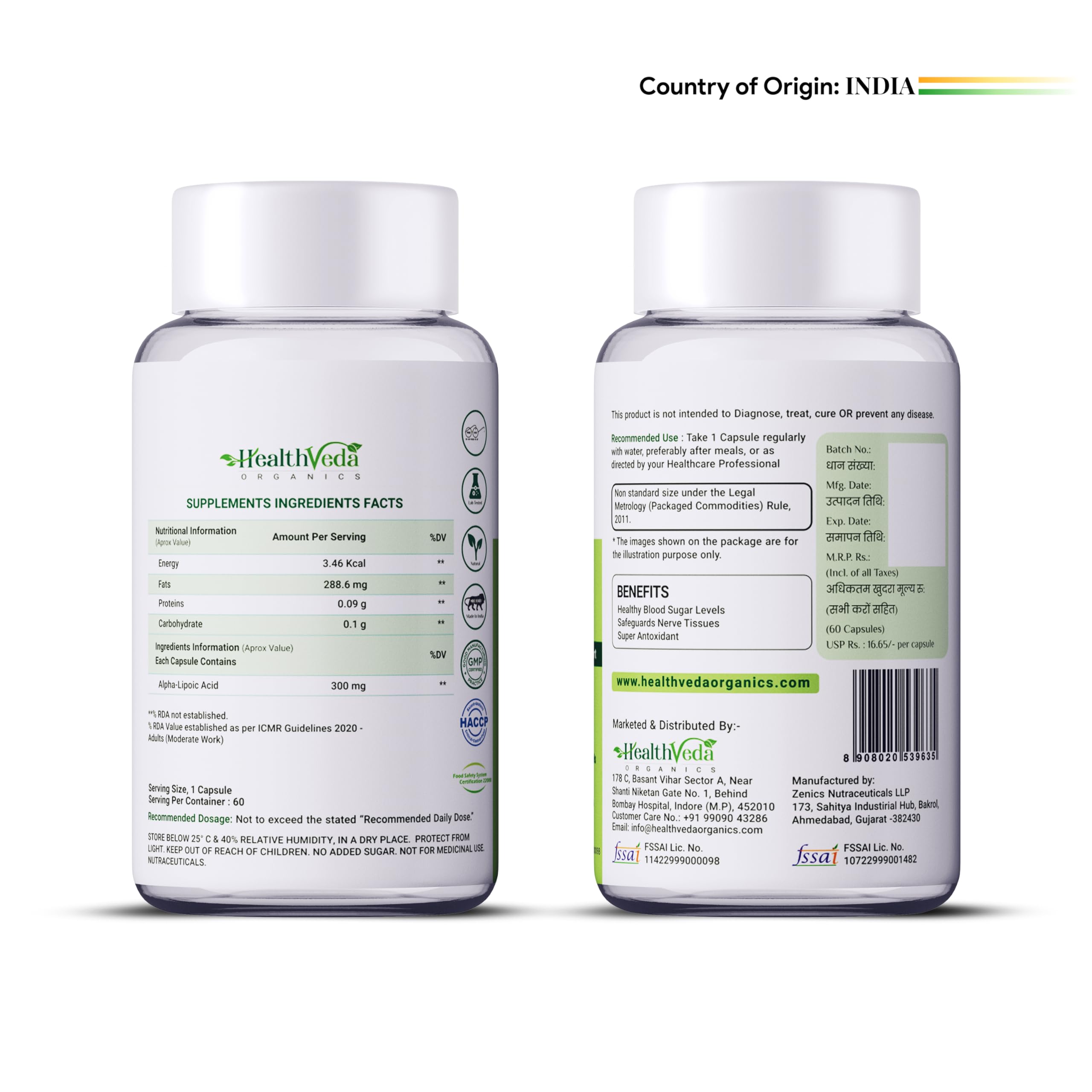 Health Veda Organics Alpha Lipoic Acid 300mg | 60 Veg Capsules | Boosts Liver Function, Maintains Healthy Blood Sugar, Antioxidant Support | For both Men & Women - Image 2 thumbnail