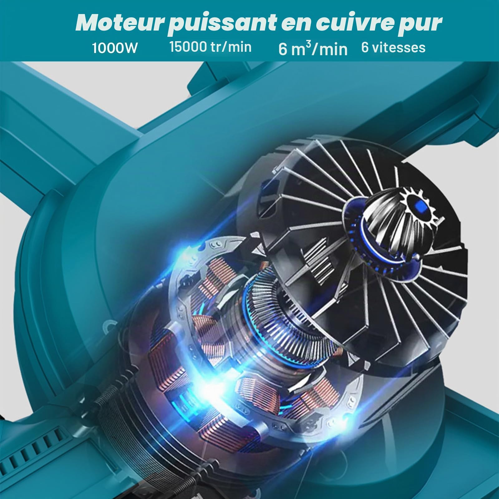Aspirateur Souffleur sans Fil 21V, Souffleur À Batterie, Souffleuse De Jardin À Variation De Vitesse À 6 Niveaux - 1000W, Adapté pour Le Jardin, La Voiture Et Le Nettoyage Domestique (2 Batteries)