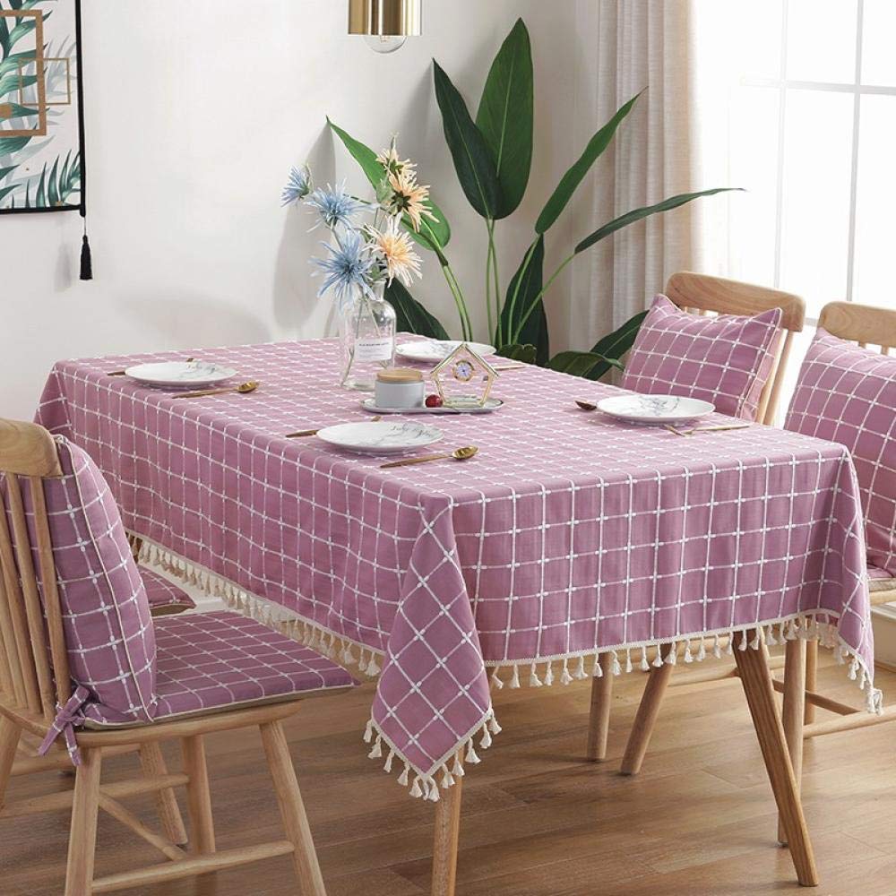 Anti Tache Nappe Rectangulaire Nappes Coton et Lin Respirant Nappes en Sergé Simple Style à La Chaleur et à L'Humidité Violet 140 × 230cm