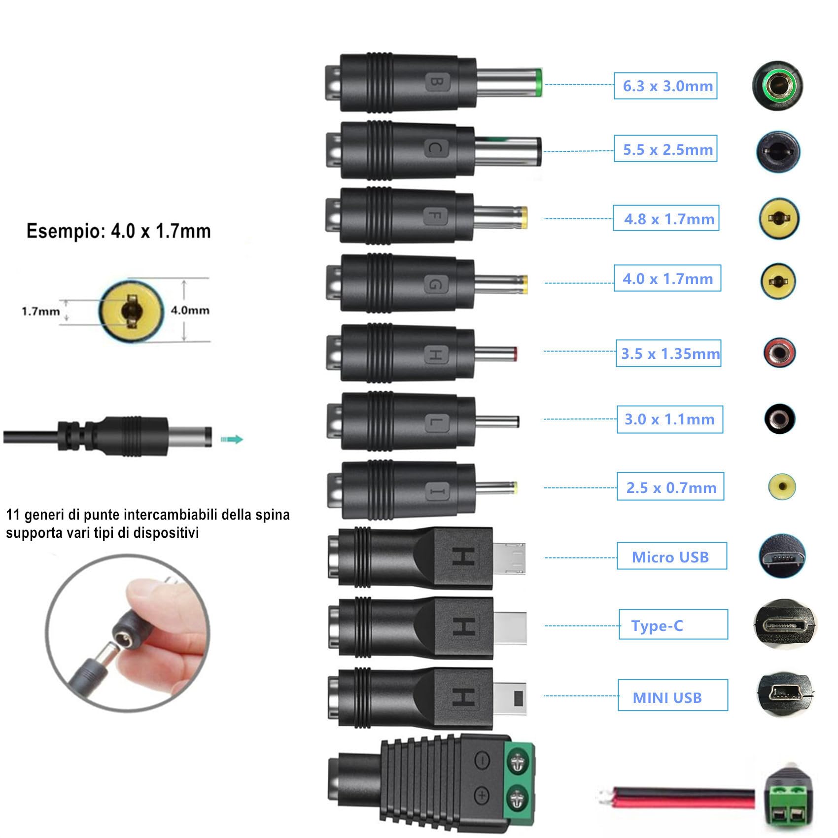 Adattatore universale 5V 3A AC con 11 spine DC DC5V Caricatore di alimentazione per ADSL WIFI router USB HUB telecamere AC a DC5Volt 2.5A 2A 1.5A ac dc adattatore
