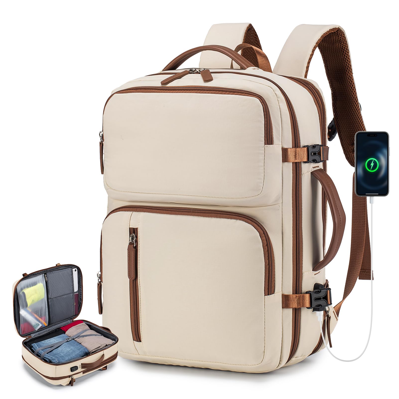 BAGZY Zaino da Cabina 40x30x15 cm Espandibile fino a 40x30x20 cm – Conforme a Ryanair, Wizz Air, British Airways, Air France, porta PC 15.6 Pollici, USB, Impermeabile, Leggero per Lavoro e Viaggi