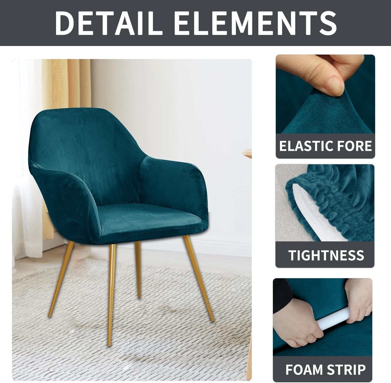 Housse de chaise en velours extensible 6 pièces, universelle, adaptée à la salle à manger, à la cuisine, au salon, douce et confortable, noire | Leroy Merlin