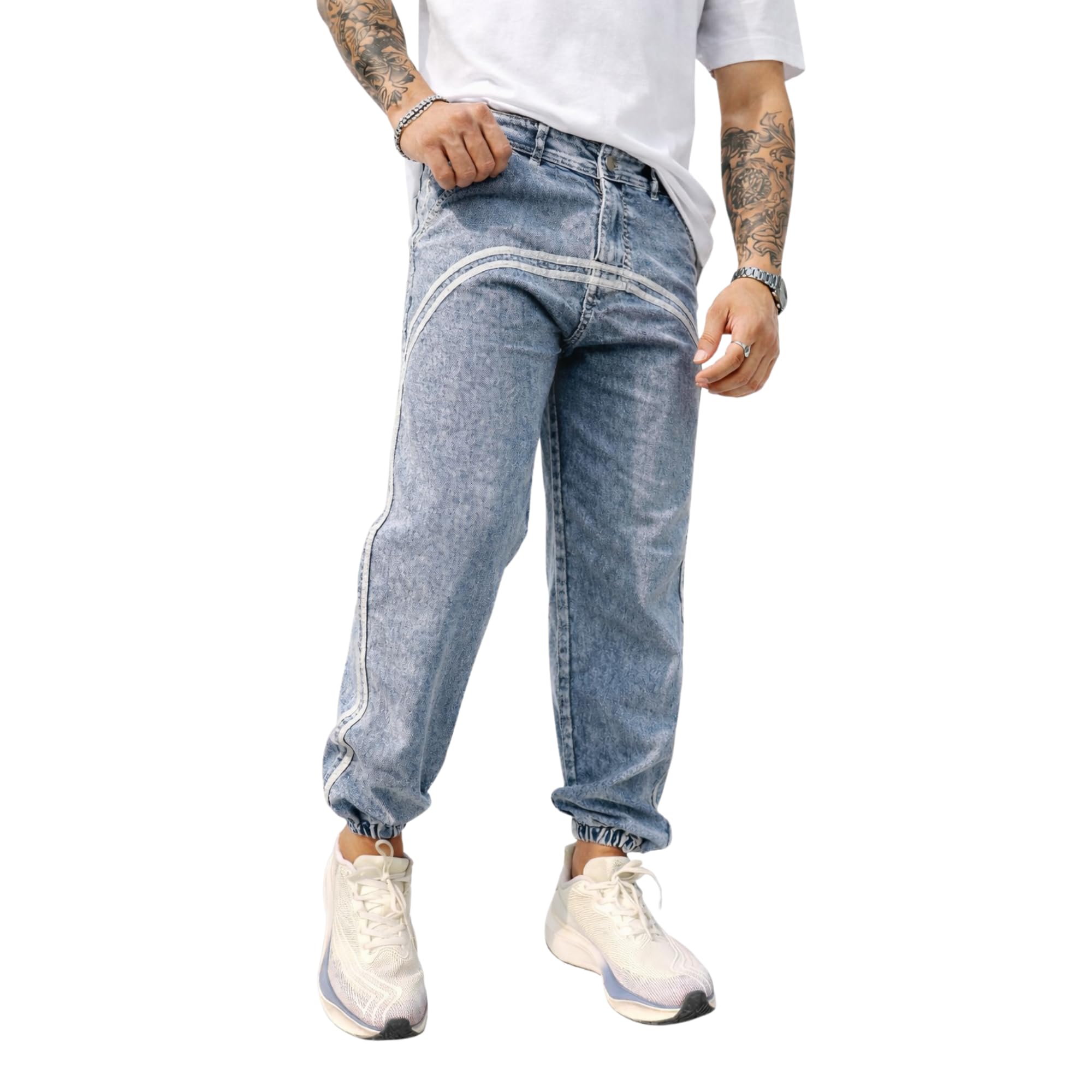 Men's Acid Wash Denim Jogger Jeans | Elastic Waist Casual Stretchable Denim Pants | Ankle Fit Streetwear Cargo Style Jeans for Men | Trendy Comfortable Bottomwear-image-18