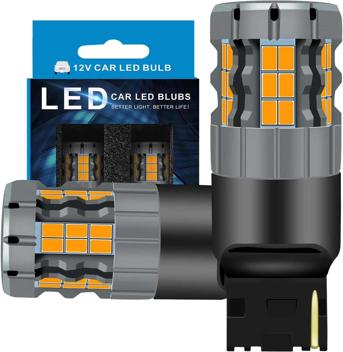 7443 LED Turn Signal Bulbs Compatible For Nissan Rogue 2014-2023 (Front), 7444 Bulb, Amber Yellow, Plug and Play, Pack of 2