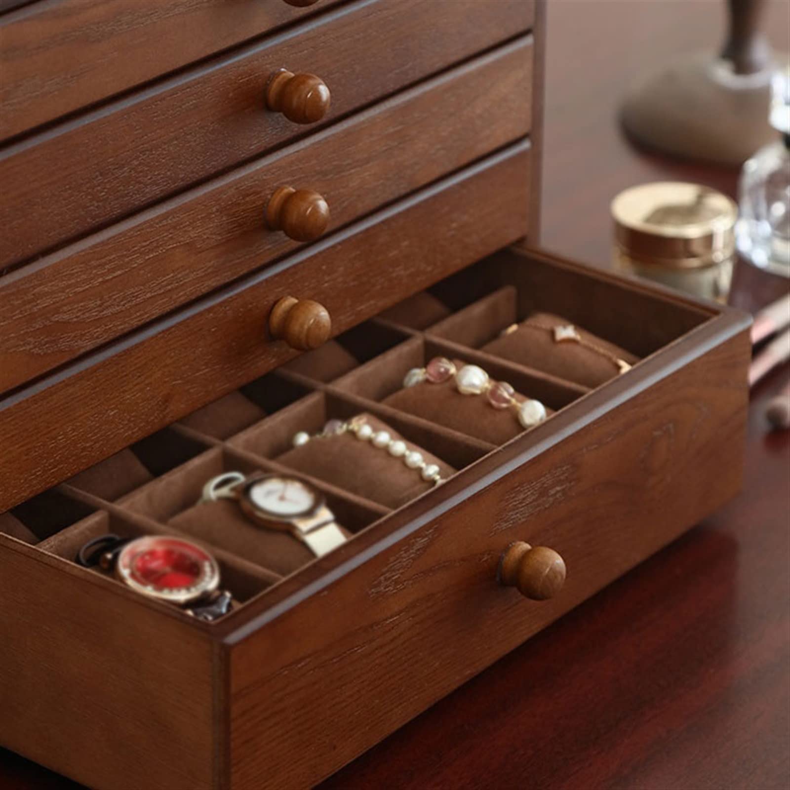 Aufbewahrungsbox für Schmuck aus Holz mit 10 Schubladen, Organizer mit großer Kapazität für Ringe, Ohrringe und Halsketten, hochwertige Schmuckschatulle für Frauen