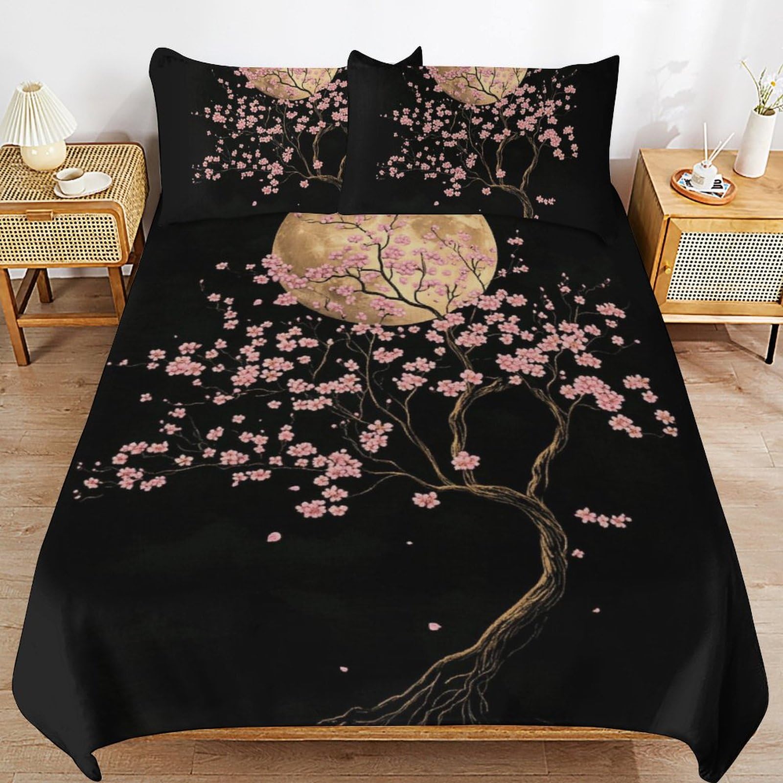 Parure de lit 3 pièces microfibres motif animal rose couché de soleil avec taies