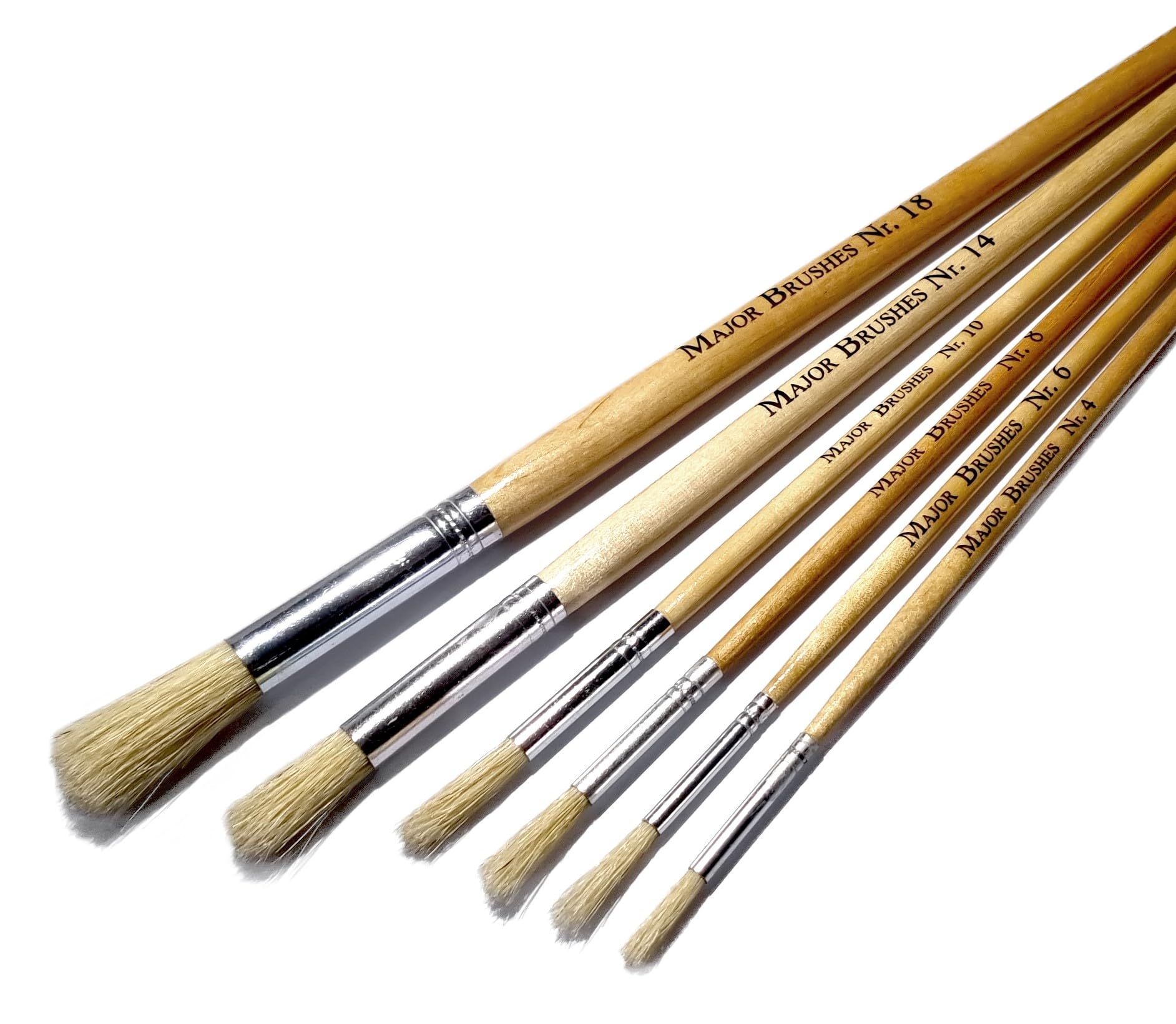Major Brushes White Hog Bristle Long Round Brushes Pack Of 6