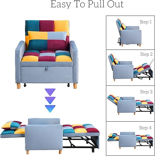 Miniatura 9 de Silla de cama multifuncional convertible de terciopelo ajustable individual extraíble con lumbar para estudio, apartamento, dormitorio, oficina,