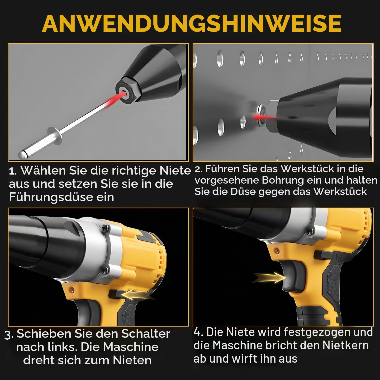 Akku-Nietpistole kompatibel mit Dewalt 18V Akku (keine Batterie), elektrische automatische Nietmutternpistolen mit 40 Nieten für 1/8 Zoll und 5/32 Zoll, bürstenloses Pop-Nietwerkzeug für Metall