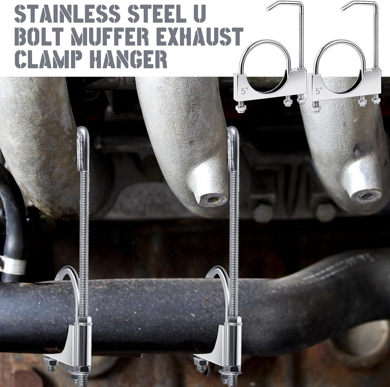 4 Pcs 5 Inch Universal Exhaust Clamp with Hanger, Made of Heavy-duty Clamp with Rear Muffler Hanger Exhaust Pipe for Cars, Trucks Pipes