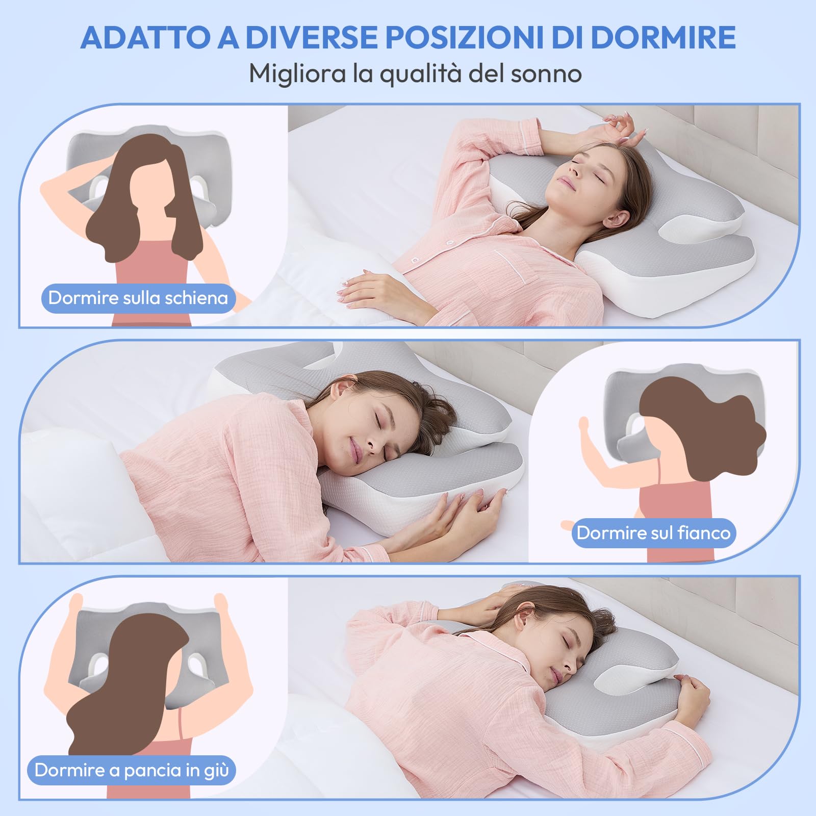Cuscino Cervicale Memory Foam per Dormire:60 x 40cm Cuscino Ortopedico Cervicale con Federe Rimovibili e Lavabili - Cuscino Ortopedico Ergonomico per Chi Dorme sul Fianco Sulla Schiena e Sullo Stomaco