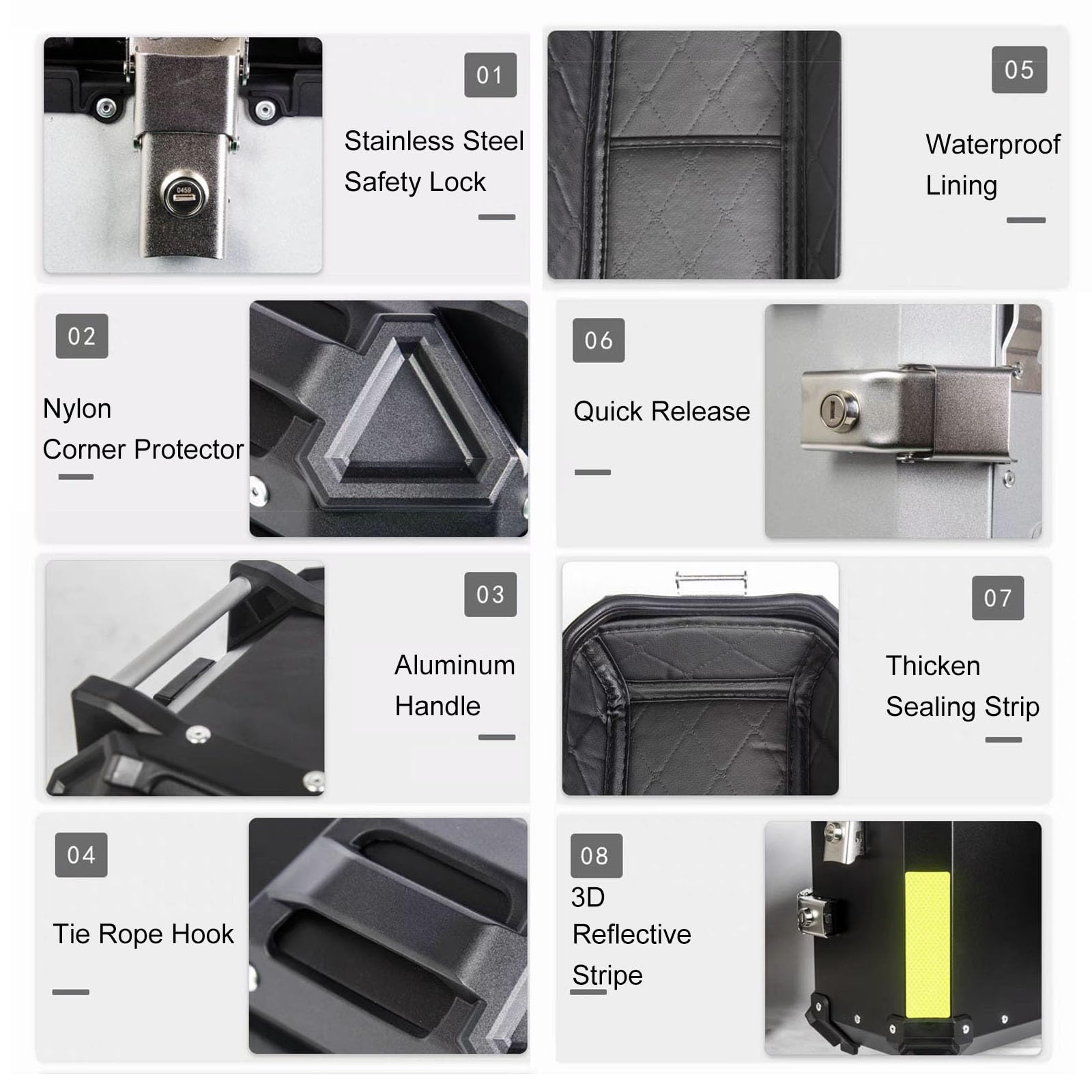 Borsa laterale per moto in alluminio impermeabile, scatola portabagagli resistente per valigie e caschi