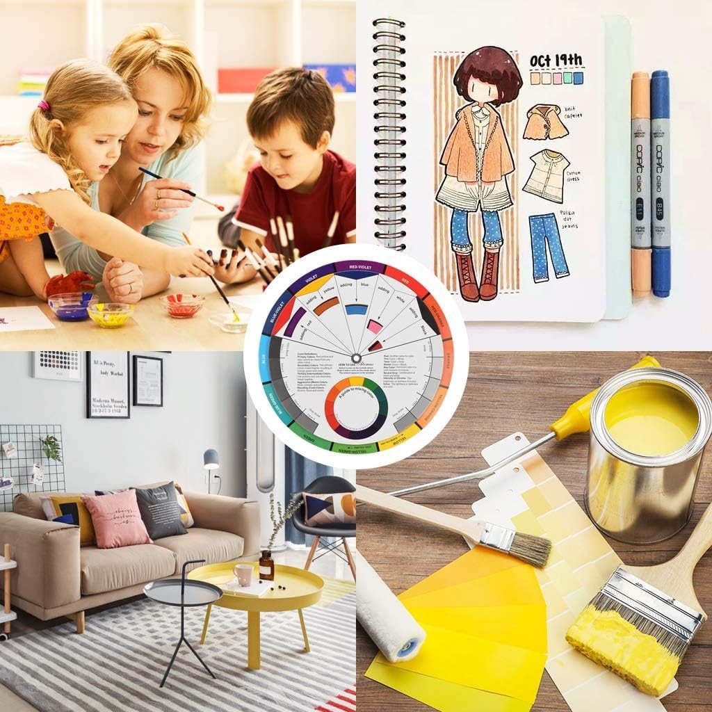 HOUSE HATCH 2 Pcs large Color Wheel Paint Mixing Learning Guide Art Class Teaching Tool | Makeup Blending Chart, and Color Mixing Guide | 5.5 Inch Multicolor 3
