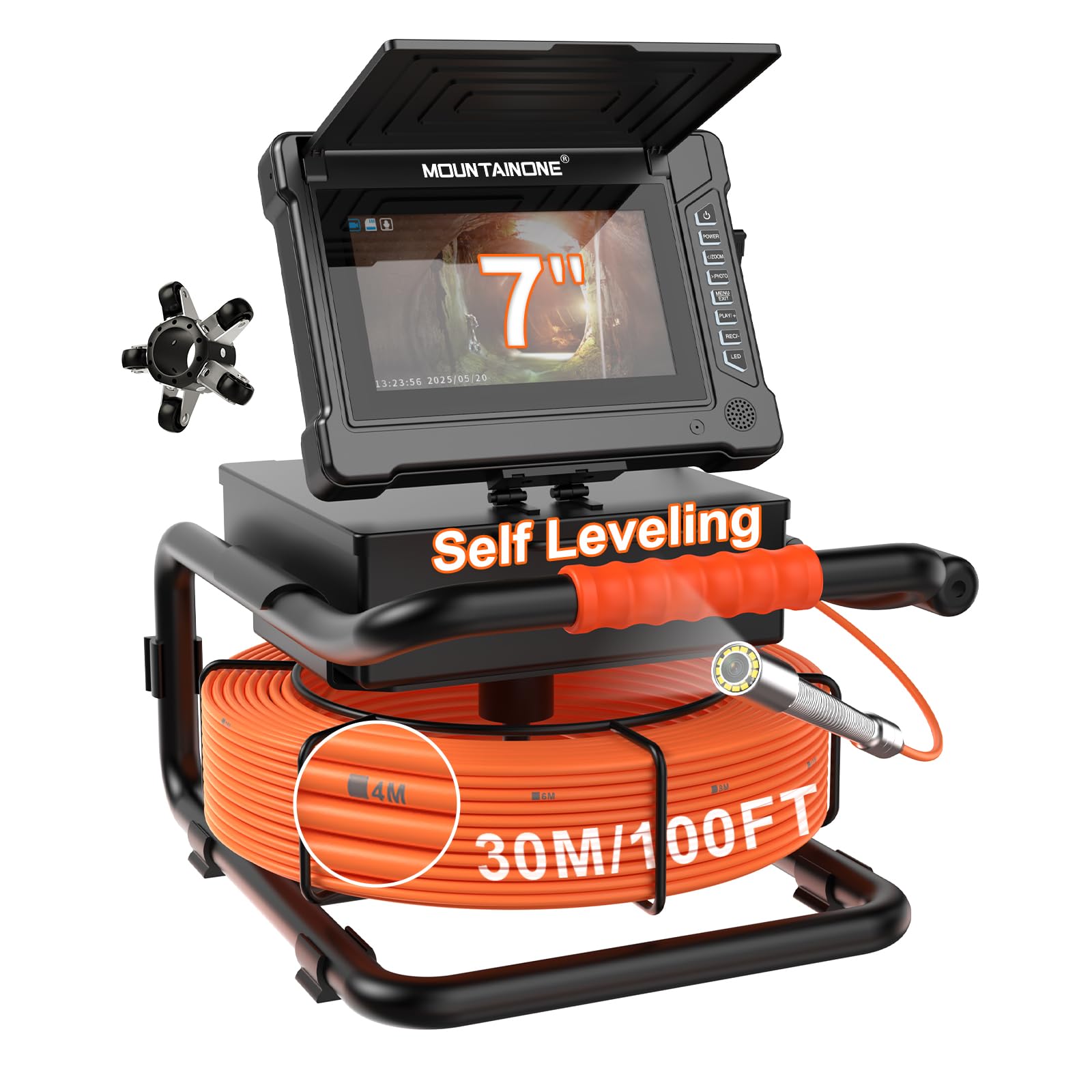 30M/100FT Rohrkamera mit Selbstnivellierung, Kanalkamera mit 7 Zoll IPS Monitor und Meter-Markierung, HD 1080P Rohrkamera Endoskop mit DVR-Aufnahme und Audio, inklusive 32GB TF-Karte