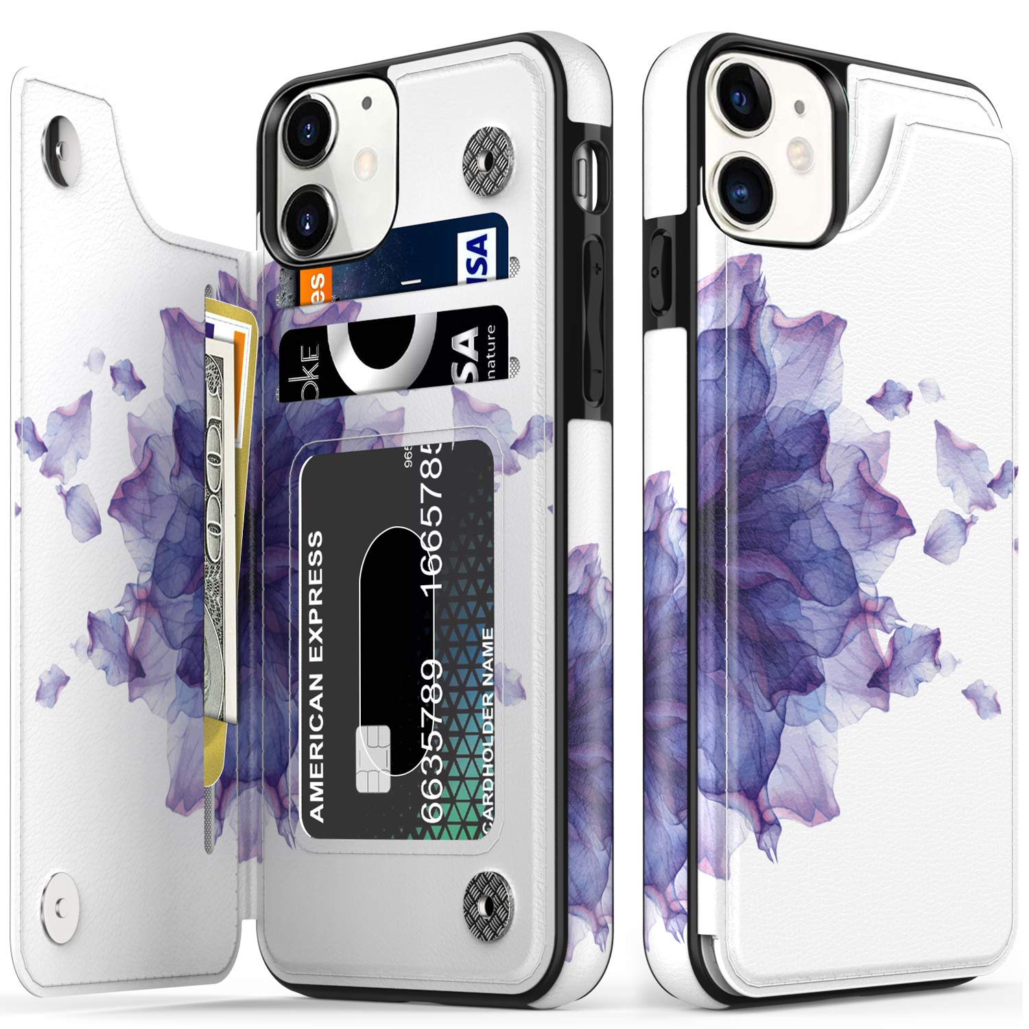 LETOLETO iPhone 12 Case,iPhone 12 Pro Case,Flip Folio Leather Wallet Case Cover with Fashion Floral Designs for Girls Women,with Card Slots Kickstand for iPhone 12/12 Pro 6.1" Blooming Purple Flower