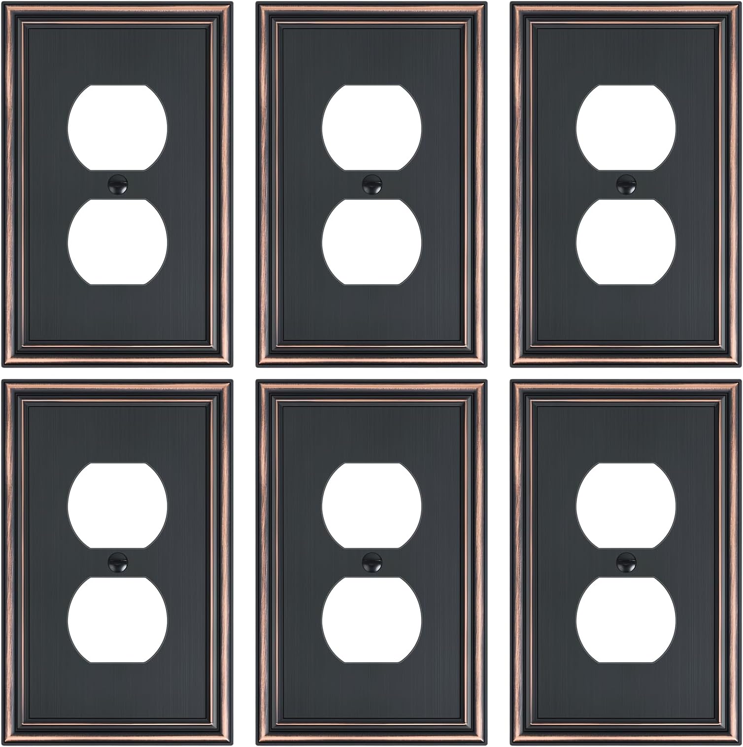 - 6-Pack Single Duplex Outlet Cover Plate, Decorative Aged Bronze Switch Plates and Outlet Covers, Metal Wall Plates for Electrical Outlets, 1 Gang Receptacle Cover, Corrosion Resistant
