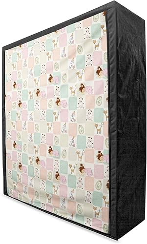 Ambesonne Cartoon Portable Fabric Wardrobe, Square Checkered Pattern Cat Cow Sleeping Girl Ornamental Milk Bottle Drawing, Clothing Organizer and